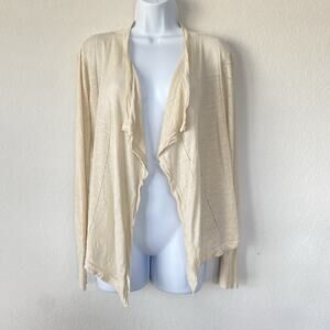 Lucky Brand Womens Cardigan Open Front Duster Knit Linen Blend‎ Small Beige